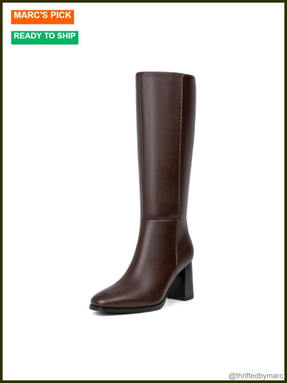 Knee High Boots Square Toe Chunky Heel Tall Faux Leather Women's